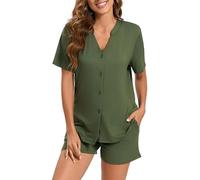 Xuepelit Ladies Pyjamas Summer Women's Cotton Pyjama Button Down Set Short Sleeve Loungewear Pjs Sets Nightwear for Women UK, Blue S