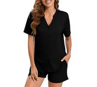Xuepelit Ladies Pyjamas Summer Women's Cotton Pyjama Button Down Set Short Sleeve Loungewear Pjs Sets Nightwear for Women UK, Green S