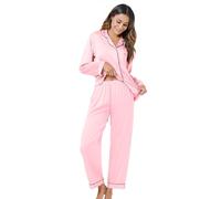 Xuepelit Silk Pyjamas for Women Satin Pjs Set Womens Button Down Long Ladies Bridesmaid Pyjamas Two Pieces Silk Pjs for Women Sets, Pink XXL