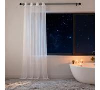 XUEQXUE Linen Look Voile Curtains 155 x 115 cm Thermal, Energy Saving, Soundproof, Light Filtering Airy Eyelet Blackout Curtains, Voile for Living Room Kitcken Bedroom, White