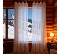 XUEQXUE Linen Look Voile Curtains 220 x 218 cm Super Soft, Thermal Insulated Energy, Light Filtering Airy Blackout Thermal Insulated Curtains for Bedroom Kitcken Living Room, White