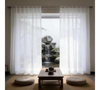 XUEQXUE Linen Look Voile Curtains 78 x 170 cm Super Soft, Thermal Insulated Energy, Light Filtering Airy Darkening Rod Pocket Blackout Curtains for Living Room Kitcken Bedroom, White