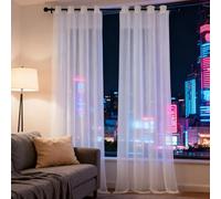 XUEQXUE Voile Curtains 140 x 70 cm Thermal, Energy Saving, Soundproof, Light Filtering Airy Heat and Full Light Blocking Eyelet Curtains for Bedroom Kitcken Living Room, White