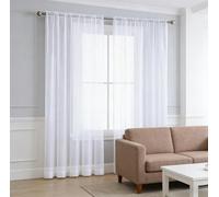 XUEQXUE Voile Curtains 88 x 200 cm Super Soft, Thermal Insulated Energy, Light Filtering Airy Window Treatment Rod Pocket Curtains for Living Room Kitcken Bedroom, White
