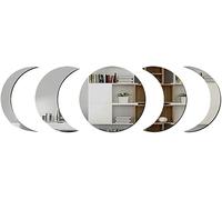 XUEQXYYF Moon Mirror Wall Stickers Set Bohemian Decor Stick Mirror Moon Phase Mirror Set for Wall Decor Living Room Bedroom