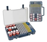 Xuerdon Battery Organizer Storage Case with Tester Checker. Batteries Holder Box Container for 120+ AA AAA 9V C D Lithium CR2025 CR1632 CR2032 Coin Cell Battery with Wall-Mounted Design -Blue
