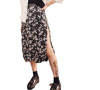 xuergu Women's Boho Floral High Waist A Line Midi Skirt - Summer Flowy Leopard Print Beach Skirt with Side Slit (Multicolor, XL)