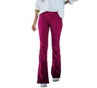XUETON Women Corduroy Flare Pants Elastic Waist Bell Bottom Trousers 2022 Fashion Mid Rise Slimming Wide Leg Stretch Pants Wine