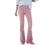 XUETON Women Corduroy Flare Pants Elastic Waist Bell Bottom Trousers 2022 Fashion Mid Rise Slimming Wide Leg Stretch Pants Pink