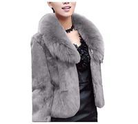 XUETON Women Luxury Faux Fur Coat Jackets Wrap Cape Shawl Cloak Cape for Wedding Party,Winter Warm Outwear Windbreaker Grey, M