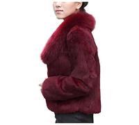 XUETON Women Luxury Faux Fur Coat Jackets Wrap Cape Shawl Cloak Cape for Wedding Party,Winter Warm Outwear Windbreaker Wine, XL
