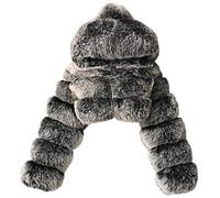 XUETON Women Luxury Faux Fur Coat Jackets Zip Up Long Sleeve Vintage Parka Shaggy Teddy Jacket Cropped Coat with Hood Dark Gray