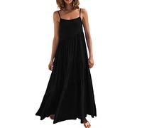 XUETON Women’s Summer Casual Loose Sleeveless Spaghetti Strap Asymmetric Tiered Beach Maxi Long Dress Flowy Beach Sundress Black