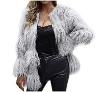 XUETON Womens Fall Open Front Cardigan Long Sleeve Fluffy Shaggy Faux Fur Coat Vintage Parka Shaggy Jacket Warm Coat Tops Grey