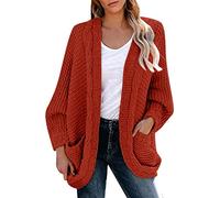 XUETON Women's Loose Oversized Open Front Long Sleeve Chunky Knit Cable Crochet Kimono Cardigans Sweater with Pockets Orange