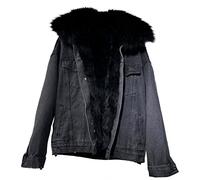 XUETON Women's No Hooded Denim Jackets Warm Winter Thicken Fleece Lined Faux Fur Collar Plus Size Parka Jean Jackets Coat Size S-2XL