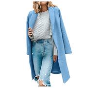 XUETON Women's Notched Lapel Single Breasted Without Buttons Outwear Winter Coat Lightweight Mid-Long Wool Blend Coat Blue
