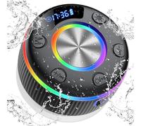 Xuevcn Bluetooth Shower Speaker, Portable Wireless Speaker with Time Display, 2025 IP7 Waterproof Mini Speakers with 360° Stereo Bass Sound, RGB Lights, Bulit-in Mic, Suction Cup for Bathroom, Travel