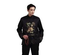 XueXian Men's Dragon Embroidered Lognt Sleeve Tai Chi Kung Fu Top Shirt Jacket Coat Chinese Traditional Clothing Tang Suit (UK XS-Chinese M, Style B Black)