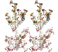 XUEYEGONGJI 4Pcs Christmas Picks Artificial Orange and Red Berry Stems, 27.5" Lifelike Christmas Floral Picks Branches, PVC Stems for Table Home Wedding Decor Red Berry