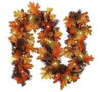 XUEYEGONGJI Autumn Garland, 5.9Ft Artificial Fall Maple Leaf Garland, Autumn Fall Garland String Lights, Hanging Vine Garland, Thanksgiving Garland for Christmas, christmas garland
