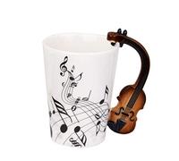 XUEYEGONGJI Ceramic Tea Cup Coffee Milk Mugs Music Cups with Violin Handle Novelty Gifts 240ml, Coffee Mugs