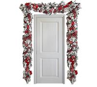 XUEYEGONGJI Christmas Garland Ornaments Christmas Garland Decorations 1.5m Realistic Artificial Xmas Garland Ornaments Red White Flocking Hanging Garland for Christmas Front Door Decorations