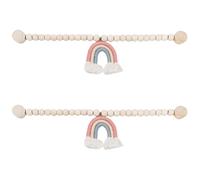 XUEYEGONGJI Curtain Tie Backs Magnetic Curtain Tiebacks 2Pcs Curtain Holdbacks Wooden Beaded Tie Backs with Rainbow Tassel Pendant Cute Curtain Holders for Bedroom Nursery Farmhouse Curtain Decor