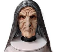 XUEYEGONGJI Halloween Witch Mask, Wicked Wrinkled Old Lady Mask with Long Hair & Witch Nose, Scary Latex with Ventilation Holes One Size Fits Most for Adults Halloween Cosplay