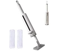 XUEYEGONGJI Mini Mop with 2 Mop Cloths Self Squeezing Small Mop 360° Hand Mop with Hanging End 18x6x1.8in Wet and Dry Squeeze Mop for Desk Window Countertop, Grey Small Mop