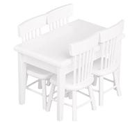 XUEYEGONGJI Miniature Dining White Table Chair Dollhouse Stylish Mini Portable Wooden Furniture Set for Girls 5PCS, Dollhouse Dining Table Chair