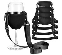 XUEYEGONGJI Wine Glass Holder, 4pcs Portable Wine Glass Holder with Adjustable Strap, Wine Glass Insulator/Drink Holder 9.5'' Large, Neoprene Sleeve with Adjustable Neck Strap For Wine Walk