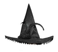 XUEYEGONGJI Witch Hat for Women Lace Wizard Hat with Flower Decor Foldable Black Witch Free Size Crazy for Costume, Cosplay, Halloween Party, Wizard