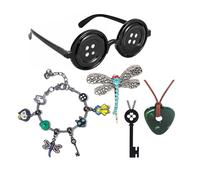 XUEZHIBAO 5PCS Anime Figure Costume Cosplay Set - Charms Bracelet Dragonfly Hair Clips Key Necklace Seeing Stone Necklace Button Eyes Glasses Halloween Jewelry Gifts Accessories, One Size, Sterling