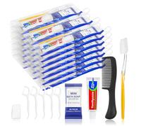 Xuezoioy 10 Sets Personal Hygiene Kit Bulk,Yellow Travel Size Basic Toiletry Supplies Disposable Toothbrushes with Toothpaste Floss Comb Soap Cover Set for Homeless,Guests,Church