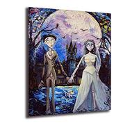 XuFan Corpse Bride Victor and Emily Starry Night Inspired Wall Art Canvas Painting Oil Print Picture Halloween Decor 40x50cm No Frame