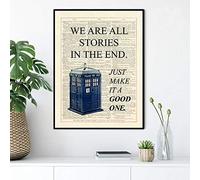 XuFan Dr Who Classic TV Show Canvas Art Prints Tardis We Are All Stories In The End Dictionary Page Painting Wall Pictures Home Decor 60x80cm No Frame