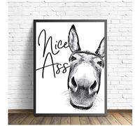 XuFan Nice Ass Print Funny Sign Vintage Donkey Poster Black White Canvas Painting Wall Pictures For Bathroom Decor-20X28 Inch No Frame