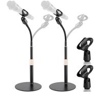 Xuhal 2 Pack Desktop Microphone Stand with Base Flexible Gooseneck Adjustable Height from 5.5'' to 14'' Universal Mic Clip Mic Stand for Podcasting Gaming Streaming Meetings Lectern Podium Studio