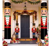 Xuhal 2 Pack Nutcracker Christmas Patterned Column Decorations 108 x 54 Inches Soldier Model Nutcracker Christmas Decor Entryway Xmas Winter for Tree Wall Party Holiday Decor with 20foot Straps