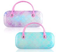 Xuhal 2 Pcs Kids Hard Eyeglass Case Girls Glasses Case Portable Sunglass Makeup Storage Bag Pouch with Handle Children, Purple, Green, One Size