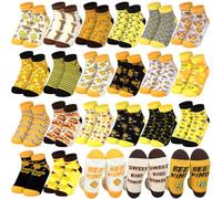 Xuhal 20 Pairs Bee Socks for Women Funny Bee Day Gifts Bulk Cotton Ankle Socks for Honeybee Lover Holiday Birthday Gifts, Bee, One size