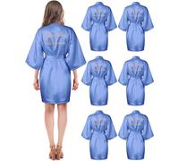 Xuhal 6 Pcs Women's Birthday Squad Robes Birthday Party Queen Spa Bathrobe Kimono Spa Robe Sleepover Party Robes Silky Gown, Light Blue, One Size