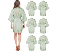 Xuhal 6 Pcs Women's Birthday Squad Robes Birthday Party Queen Spa Bathrobe Kimono Spa Robe Sleepover Party Robes Silky Gown, Light Green, One Size