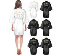 Xuhal 6 Pcs Women's Birthday Squad Robes Birthday Party Queen Spa Bathrobe Kimono Spa Robe Sleepover Party Robes Silky Gown, White, Black, One Size