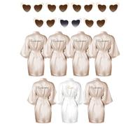 Xuhal 7 Pcs Bride Bridesmaid Robe Sets for Wedding Bridal Party Satin Robes Maid of Honor Robe with Heart Shaped Sunglasses, Champagne, White, One size