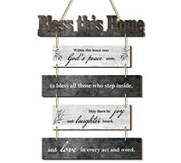 Xuhal Bless This Home Wall Decor Religious Rustic Wooden Sign Farmhouse Blessing Plaque for Holy W aster Church Bedroom Living Room Kitchen Decor House Warming Gift for Family Friend(Gray White)