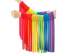 Xuhal Gay Pride Rainbow Striped Fringe Arm Warmer Rainbow Rave Outfits Fringe Warmer Outfit for Women Men Cosplay Accessories, Rainbow, One Size