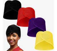 Xuhal Mesh Hair Wraps for Natural Black Hair - 4 Pieces Sleeping Cap, Spa Headbands, Hair Nets for Sleeping, Wash Face (Yellow, Black, Orange, Purple)