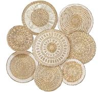 Xuhal Set of 8 Hanging Woven Wall Basket Handmade Decorative Rustic Boho Basket Decor Handcrafted Wicker Round Seagrass Wall Art for Home Kitchen Farmhouse Table Living Room